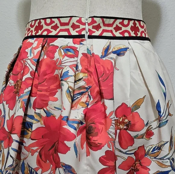 ​Flying Tomato Red Floral A-Line Skirt Geometric Border Boho Small - Picture 9 of 16